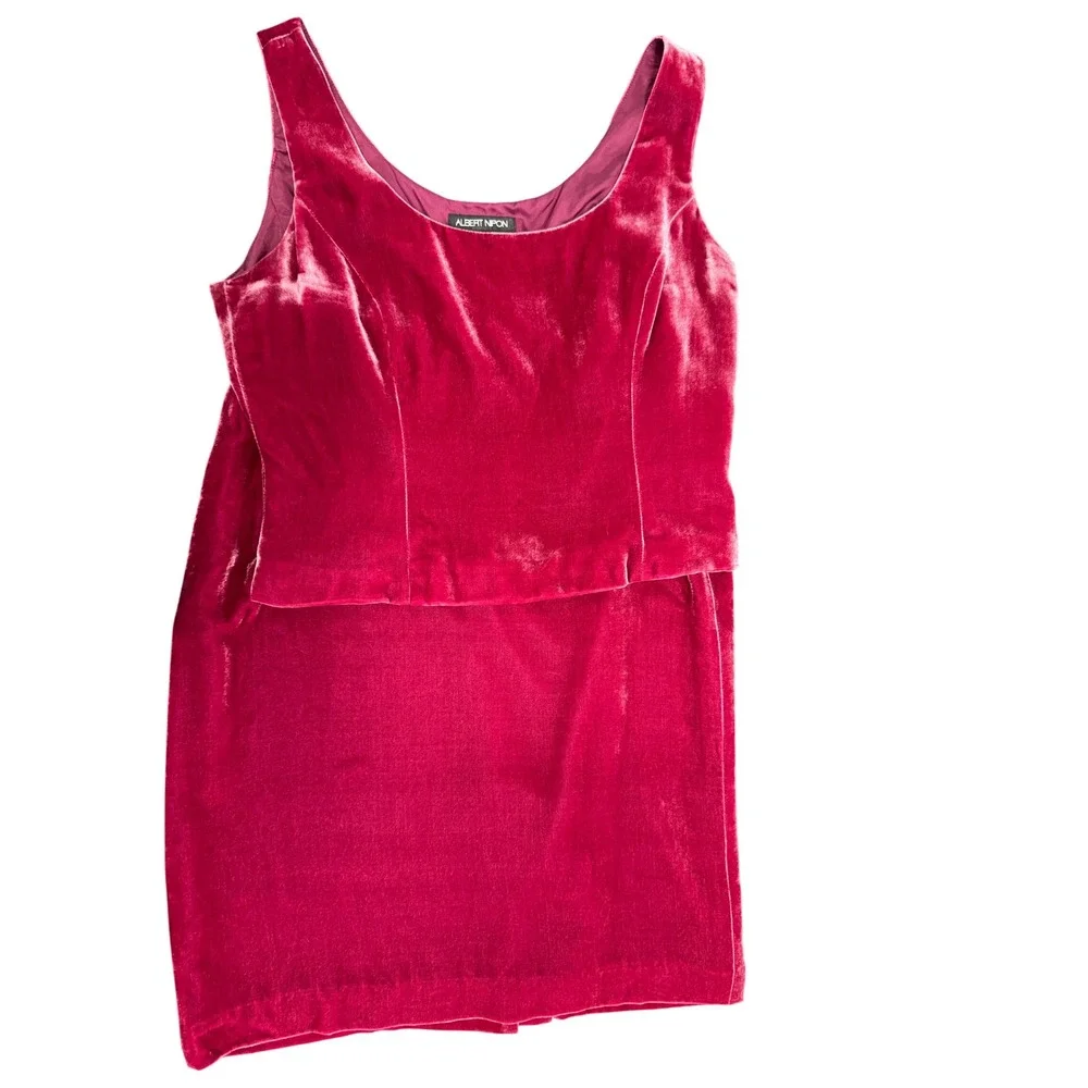 Vintage Albert Nipon Dark Raspberry Velvet 2-Piece Tank & Pencil Skirt Set Sz 8